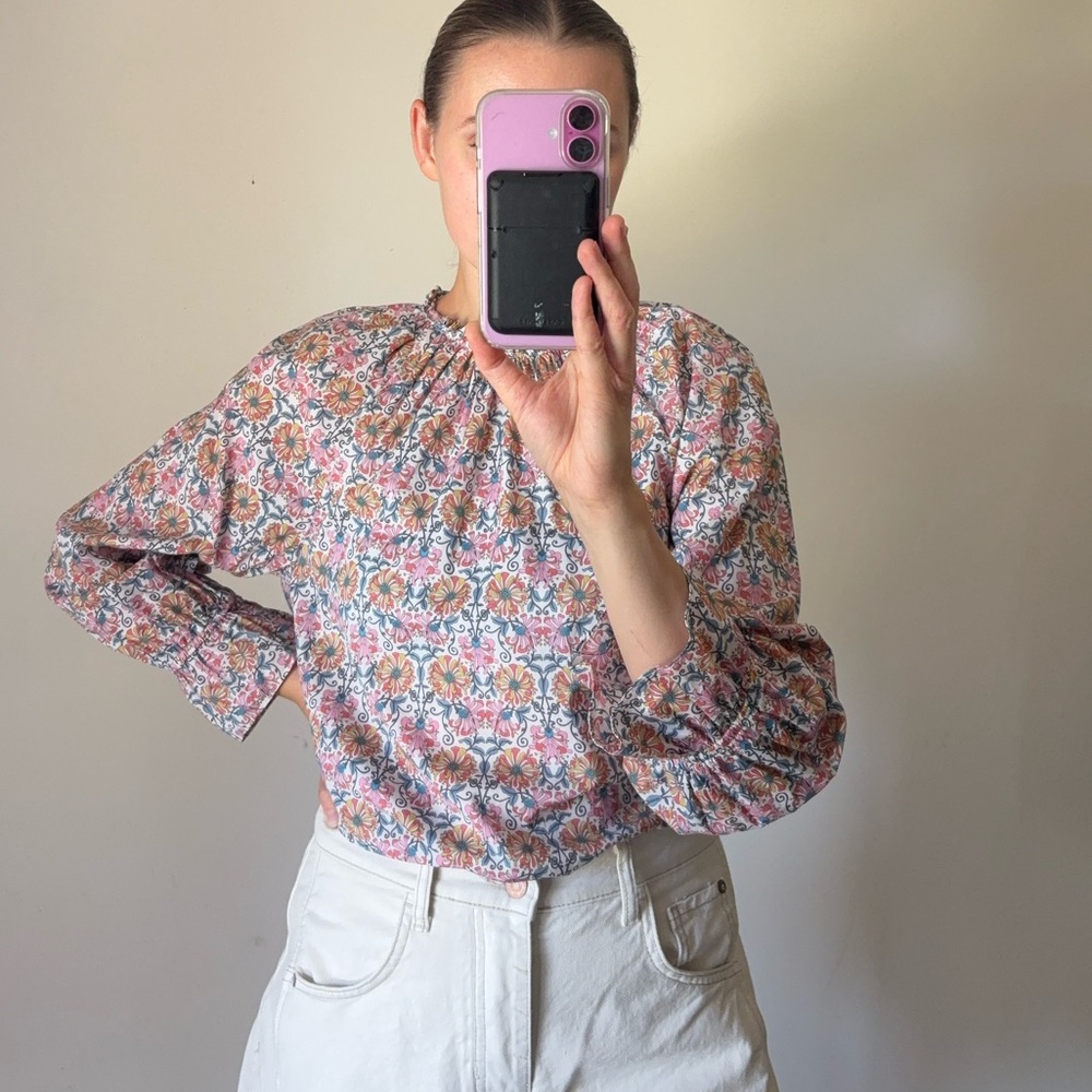 J. Crew Liberty Cotton Floral Tie-waist Long Sleeve Top Women’s Small